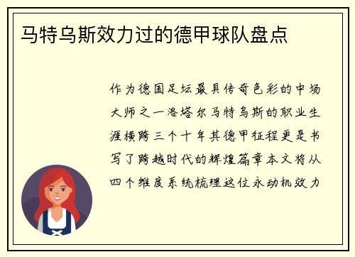 马特乌斯效力过的德甲球队盘点