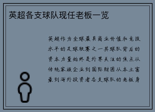 英超各支球队现任老板一览